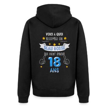 Mon beau gosse de 18 ans anniversaire fils - Veste à capuche bio Premium Unisexe - noir - Dos - Nico (187cm)