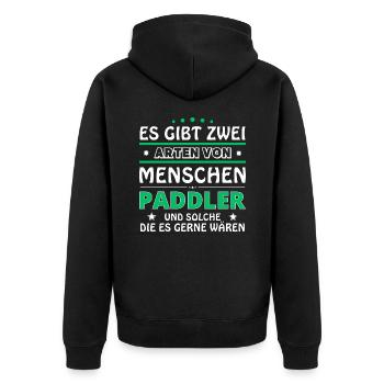 Es gibt zwei Arten von Menschen - Paddler - Unisex Premium Bio Zip Hoodie - Schwarz - Hinten - Nico (187cm)