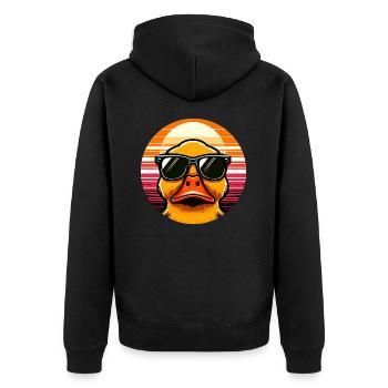 Coole Ente mit Sonnenbrille beim Sonnenuntergang - Unisex Premium Bio Zip Hoodie - Schwarz - Hinten - Nico (187cm)