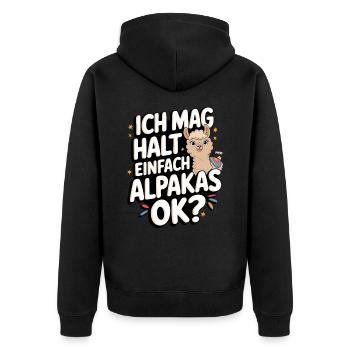 Alpaca llama alpacas animal - Unisex Premium Organic Zip Hoodie - black - Back - Nico (187cm)