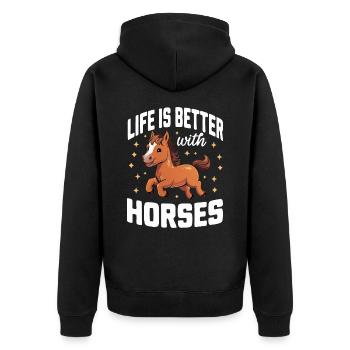 Pferd Pferde Reiten Pferdereiten Sprungreiten - Unisex Premium Bio Zip Hoodie - Schwarz - Hinten - Nico (187cm)