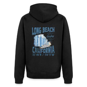 Long Beach Surfen 3 - Unisex Premium Bio Zip Hoodie - Schwarz - Hinten - Nico (187cm)