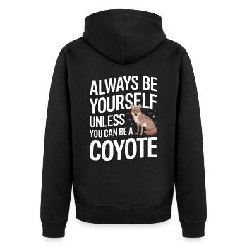 Kojote Tier Lustig - Unisex Premium Bio Zip Hoodie - Schwarz - Hinten - Nico (187cm)