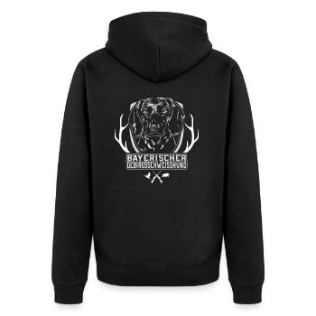 BAYERISCHER GEBIRGSSCHWEISSHUND Jagdhund Wilsigns - Unisex Premium Bio Zip Hoodie - Schwarz - Hinten - Nico (187cm)
