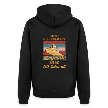 Eisenbahner 80 Jahre Eisenbahn 80 Geburtstag Zug - Unisex Premium Bio Zip Hoodie - Schwarz - Hinten - Nico (187cm)
