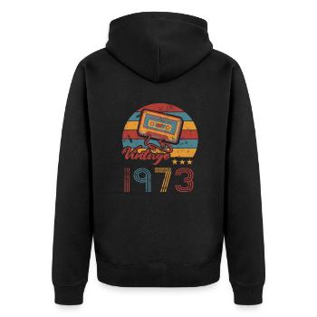 Birthday 1973 Cassette Retro Vintage Year of construction - Unisex Premium Organic Zip Hoodie - black - Back - Nico (187cm)