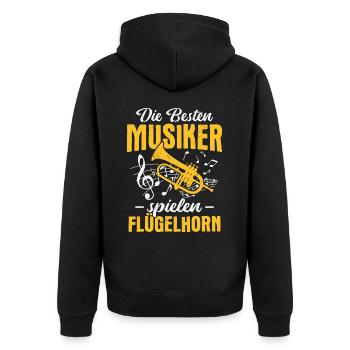 Orchester Horn Musiker Flügelhorn Blasmusik - Unisex Premium Bio Zip Hoodie - Schwarz - Hinten - Nico (187cm)