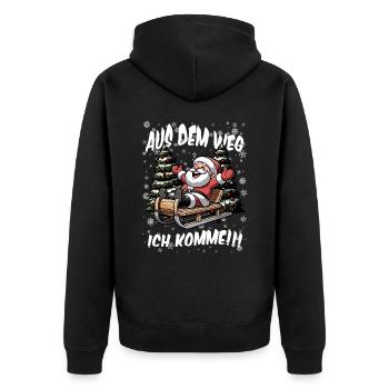 Weihnachtsmann Santa Claus Schlittenfahren - Unisex Premium Bio Zip Hoodie - Schwarz - Hinten - Nico (187cm)