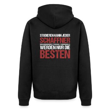 Studieren kann jeder; Schaffner sind die Besten - Unisex Premium Bio Zip Hoodie - Schwarz - Hinten - Nico (187cm)
