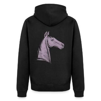 Minimalistisches Pferdeportrait Silhouette - Unisex Premium Bio Zip Hoodie - Schwarz - Hinten - Nico (187cm)