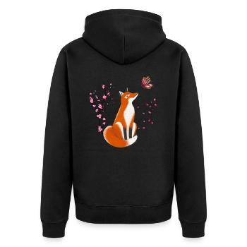 Fox Animal Fuchs mit Blumen und Schmetterlinge - Unisex Premium Bio Zip Hoodie - Schwarz - Hinten - Nico (187cm)