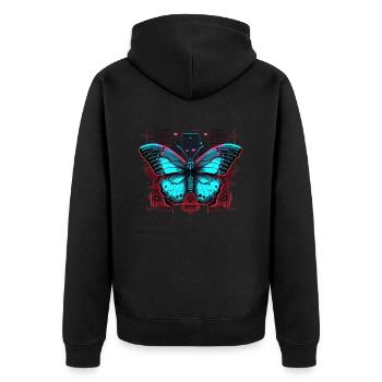 Monarch Vaporwave Schmetterling - Unisex Premium Bio Zip Hoodie - Schwarz - Hinten - Nico (187cm)