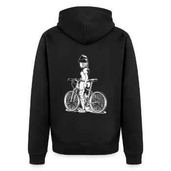 MTB-Freiheit: Comic-Design mit Adrenalinkick! - Unisex Premium Bio Zip Hoodie - Schwarz - Hinten - Nico (187cm)