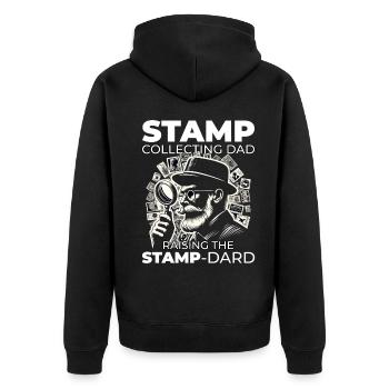 Collectionneur de timbres-poste vintage papa philatéliste - Veste à capuche bio Premium Unisexe - noir - Dos - Nico (187cm)