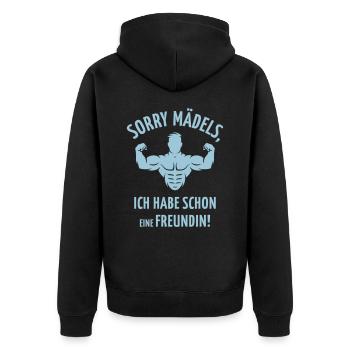 Sorry Mädels, Ich Habe Schon Eine Freundin! - Unisex Premium Bio Zip Hoodie - Schwarz - Hinten - Nico (187cm)