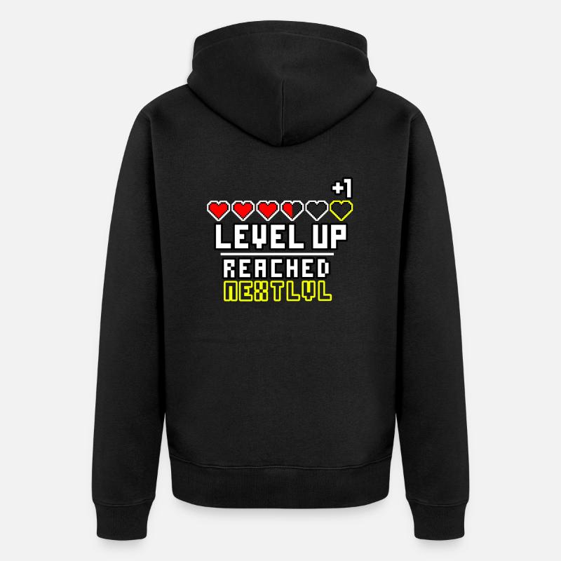 Level Up Reached Next LVL - Unisex Premium Bio Zip Hoodie - Schwarz