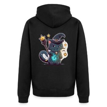 Katzen-Magier - Unisex Premium Bio Zip Hoodie - Schwarz - Hinten - Nico (187cm)