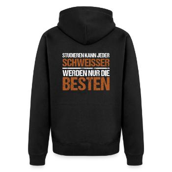 Anyone can study - Welder Edition - Unisex Premium Organic Zip Hoodie - black - Back - Nico (187cm)