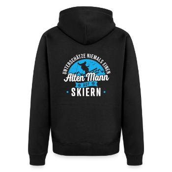 Ski fahren Unterschätze niemals alten Mann Skiern - Unisex Premium Bio Zip Hoodie - Schwarz - Hinten - Nico (187cm)