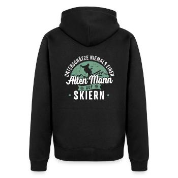 Alter Mann Ski Skifahren Schnee Berge Skifahrer - Unisex Premium Bio Zip Hoodie - Schwarz - Hinten - Nico (187cm)