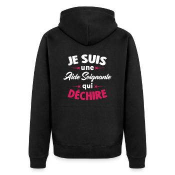 Je Suis Une Aide Soignante Qui Déchire - Veste à capuche bio Premium Unisexe - noir - Dos - Nico (187cm)