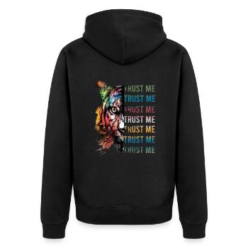 Tiger Aquarellmalerei Vertrau mir Design Shirt - Unisex Premium Bio Zip Hoodie - Schwarz - Hinten - Nico (187cm)