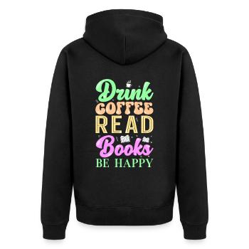 Lire des livres sur le café - Veste à capuche bio Premium Unisexe - noir - Dos - Nico (187cm)