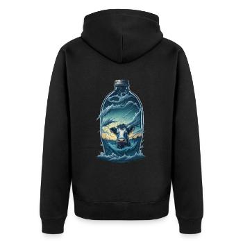 Kuh Flasche - Unisex Premium Bio Zip Hoodie - Schwarz - Hinten - Nico (187cm)