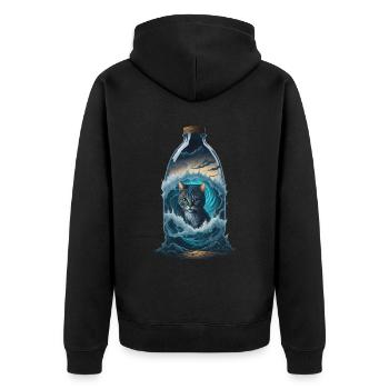 Cat Bottle - Unisex Premium Organic Zip Hoodie - black - Back - Nico (187cm)