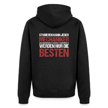 Anyone can study; Mechanics are the best - Unisex Premium Organic Zip Hoodie - black - Back - Nico (187cm)