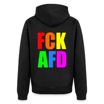 Fck afd - Unisex Premium Bio Zip Hoodie - Schwarz - Hinten - Nico (187cm)