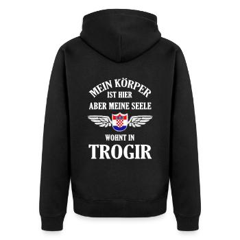 Trogir Sehnsucht – Historisches Juwel an der Adria - Unisex Premium Bio Zip Hoodie - Schwarz - Hinten - Nico (187cm)