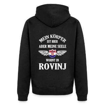Rovinj Sehnsucht – Mediterranes Paradies in Istrie - Unisex Premium Bio Zip Hoodie - Schwarz - Hinten - Nico (187cm)
