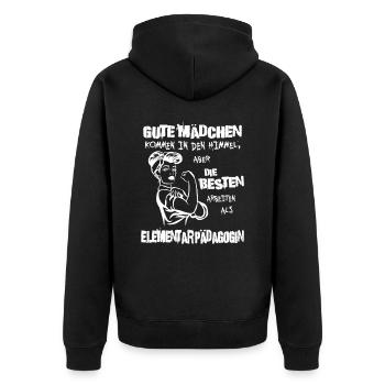 Die besten arbeiten als Elementarpädagogin – Stolz - Unisex Premium Bio Zip Hoodie - Schwarz - Hinten - Nico (187cm)