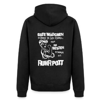Die besten kommen aus dem Ruhrpott – Stolz - Unisex Premium Bio Zip Hoodie - Schwarz - Hinten - Nico (187cm)