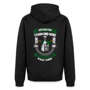 Hüte dich vor Sachsen, die in Rage sind! - Unisex Premium Bio Zip Hoodie - Schwarz - Hinten - Nico (187cm)