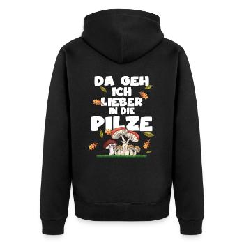 pilze sammeln herbst natur pilzsammler pilzzeit - Unisex Premium Bio Zip Hoodie - Schwarz - Hinten - Nico (187cm)