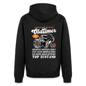 Oldtimer 1973 51 Geburtstag Geschenk - Unisex Premium Bio Zip Hoodie - Schwarz - Hinten - Nico (187cm)