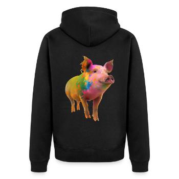 Farbenfrohes Schwein - Unisex Premium Bio Zip Hoodie - Schwarz - Hinten - Nico (187cm)