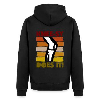 Knee-sy does it! - Unisex Premium Bio Zip Hoodie - Schwarz - Hinten - Nico (187cm)