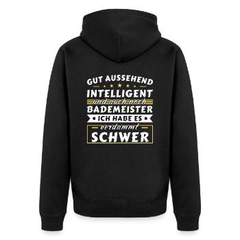 Gut aussehend intelligent - Bademeister Edition - Unisex Premium Bio Zip Hoodie - Schwarz - Hinten - Nico (187cm)