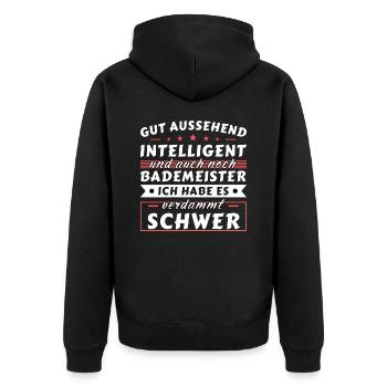 Gut aussehend intelligent - Bademeister Edition - Unisex Premium Bio Zip Hoodie - Schwarz - Hinten - Nico (187cm)