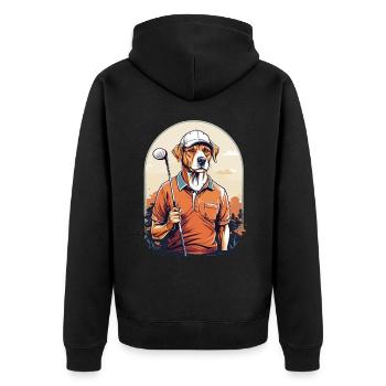 Hund Golfer Golfspieler Design Streetwear - Unisex Premium Bio Zip Hoodie - Schwarz - Hinten - Nico (187cm)