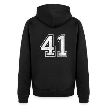 Anzahl 41 - Unisex Premium Bio Zip Hoodie - Schwarz - Hinten - Nico (187cm)