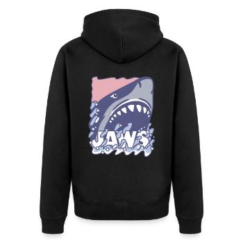 Jaws Logo In Pastel Colours - Unisex Premium Organic Zip Hoodie - black - Back - Nico (187cm)