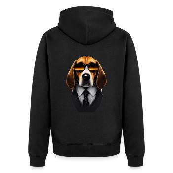 Beagle Hund mit Sonnenbrille Anzug und Krawatte - Unisex Premium Bio Zip Hoodie - Schwarz - Hinten - Nico (187cm)