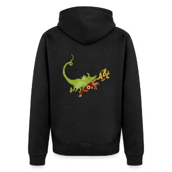 Drache mit Schultüte ABC-Flammen - Unisex Premium Bio Zip Hoodie - Schwarz - Hinten - Nico (187cm)