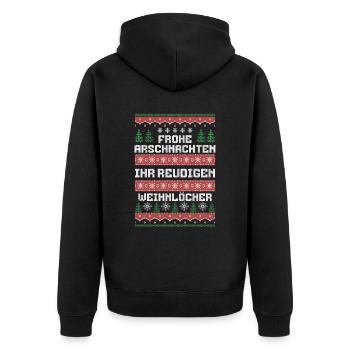 Frohe Arschnachten Ihr Weihnlöcher - Unisex Premium Bio Zip Hoodie - Schwarz - Hinten - Nico (187cm)
