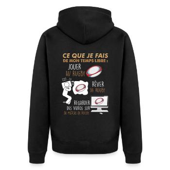 Rugby addiction humour rugby homme - Veste à capuche bio Premium Unisexe - noir - Dos - Nico (187cm)