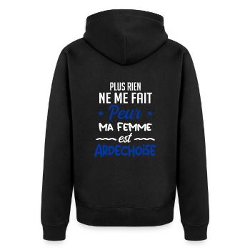 Rien ne me fait peur ma femme est Ardéchoise - Veste à capuche bio Premium Unisexe - noir - Dos - Nico (187cm)